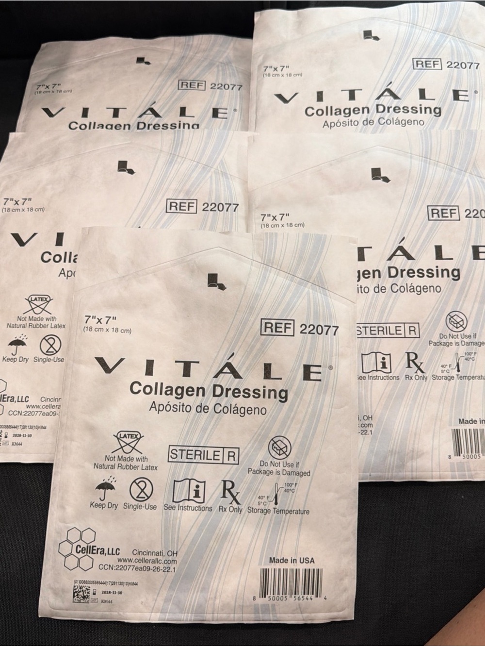 Vitale Collagen Dressing 7"x7" Sterile Unopened Expires 11/28 Set of 5